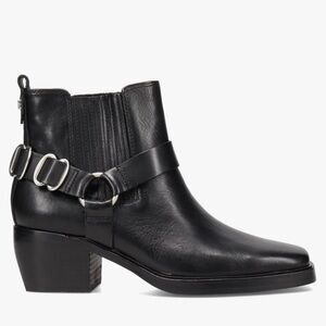 SAM EDELMAN Bellamie Ankle Boot Leather Premium Stacked Heel 2 1/4” Black 7